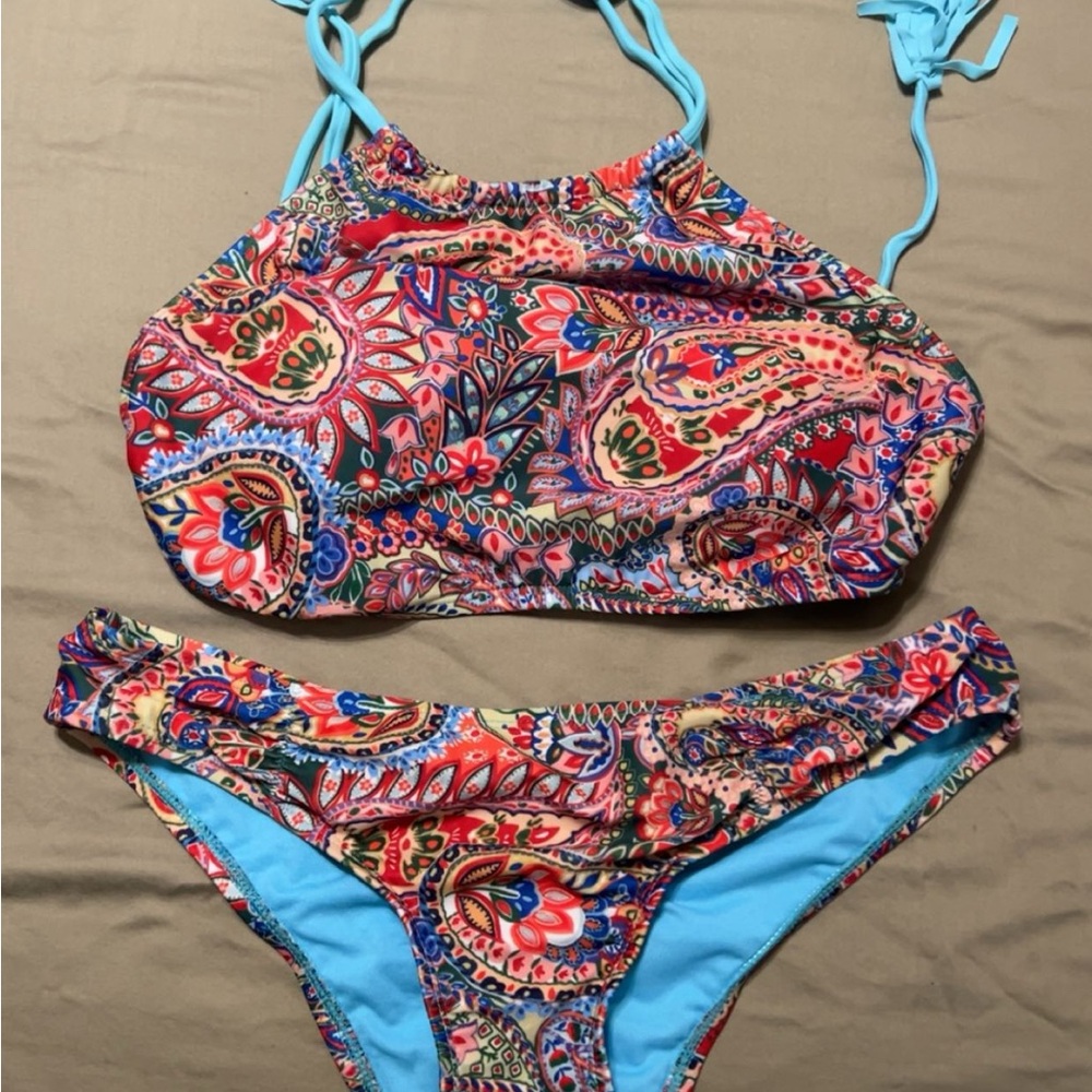 Mossimo Paisley Bikini Set in Aqua Blue and Multi.